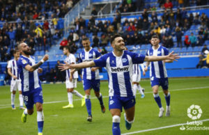 Lucas Pérez celebra un gol