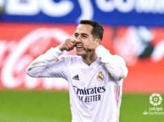 Lucas Vázquez celebra un gol