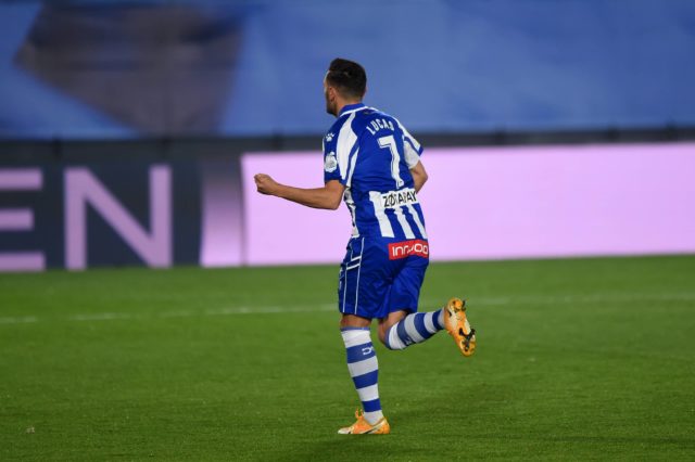 Lucas Pérez celebra un gol en Valdedebas