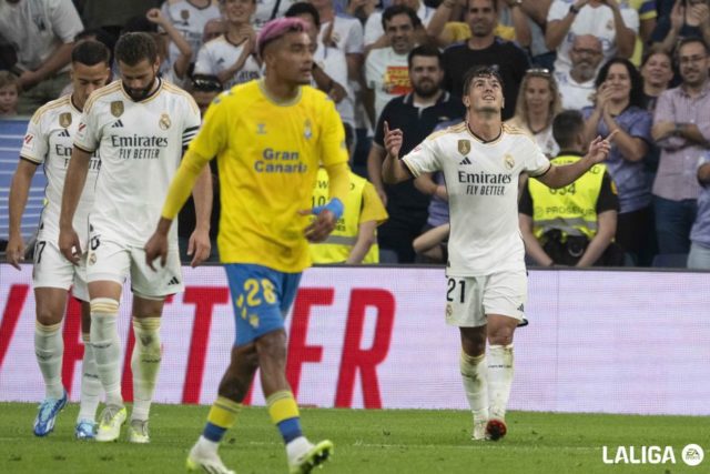 Brahim Díaz celebra un gol con el Real Madrid en La Liga