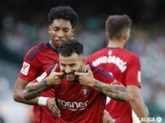 Rubén García celebra un gol con Osasuna en Liga