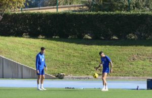 Chumi, en un entreno del Almería