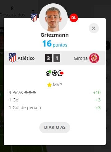 Griezmann puntuación Diario As Picas Biwenger