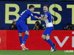 Saúl celebra un gol con el Atlético de Madrid en Liga