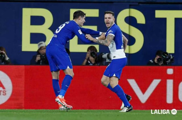 Saúl celebra un gol con el Atlético de Madrid en Liga