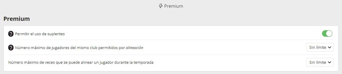 Alineaciones Opciones Biwenger Premium