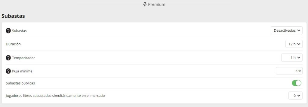 Compras y ventas Opciones Biwenger Premium
