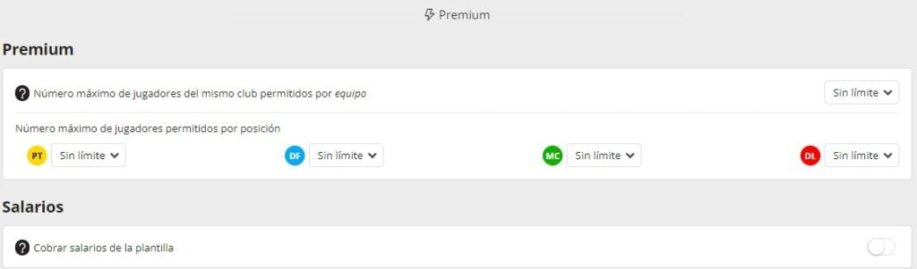 Participantes Opciones Biwenger Premium