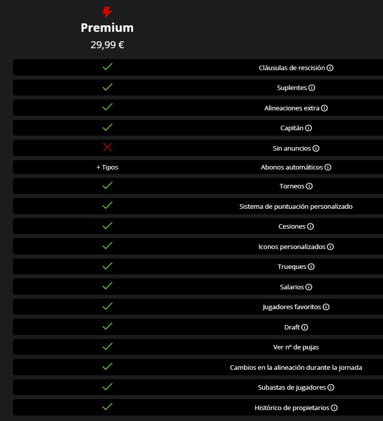 Ajustes Premium Biwenger