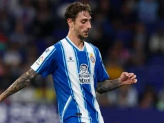 Calero, en un encuentro de LaLiga EA Sports con el Espanyol