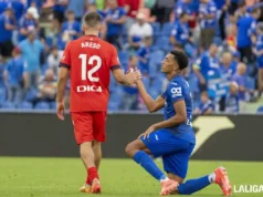 Álvaro Rodríguez, en un encuentro con el Getafe en LaLiga EA Sports