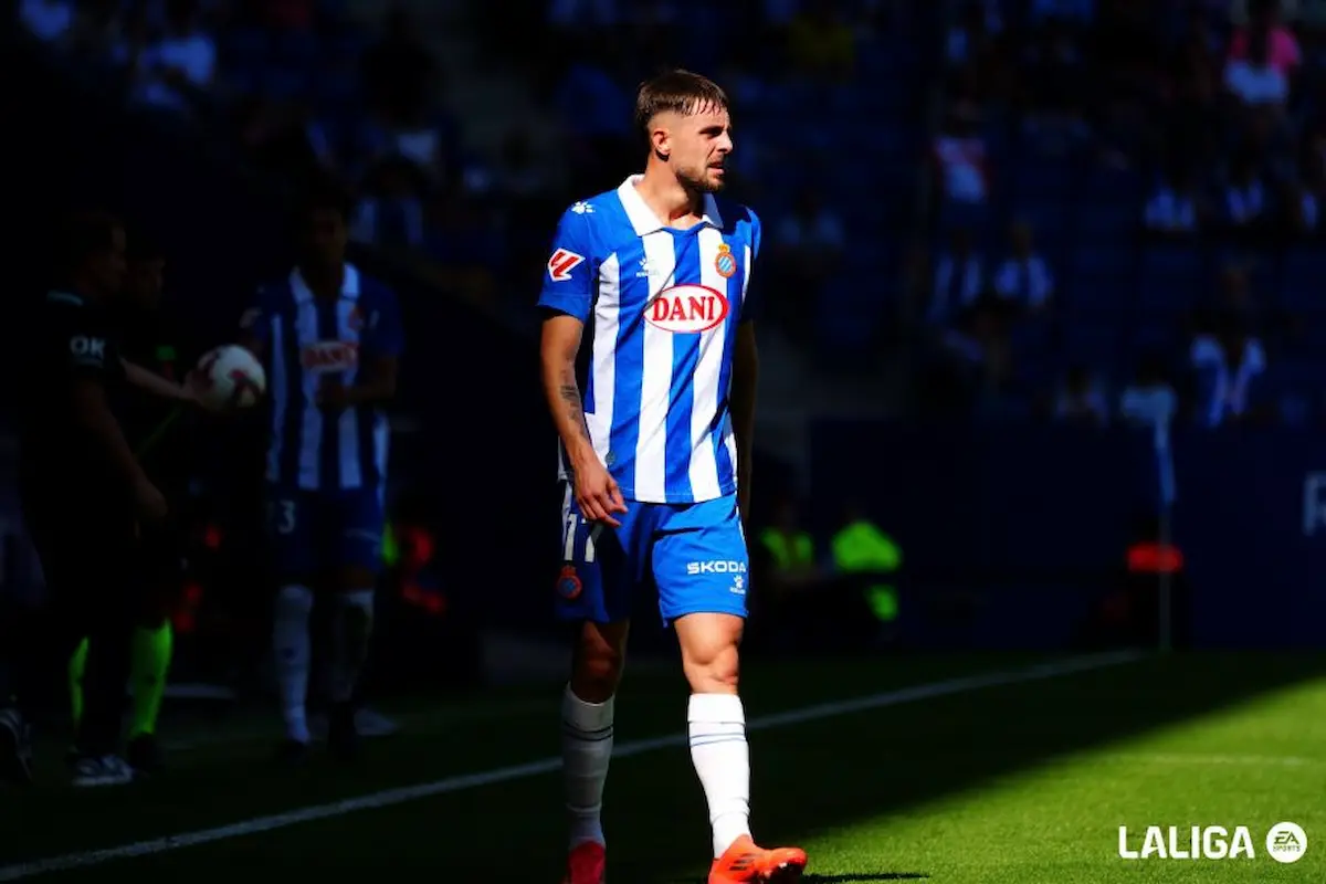 Jofre Carreras en un encuentro de LaLiga EA Sports con el RCD Espanyol