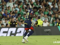 Misehouy celebra un gol en LaLiga EA Sports con el Girona FC