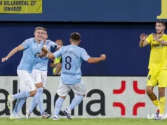 Starfelt celebra un gol con el Celta de Vigo en LaLiga EA Sports