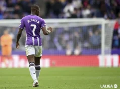 Sylla celebra un gol con el Real Valladolid en LaLiga EA Sports