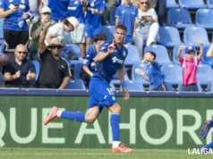 Bertug Yildirim celebra un gol con el Getafe en LaLiga EA Sports
