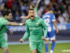 Óscar Rodríguez celebra un gol con el Leganés