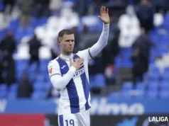 Diego García celebra un gol con el Leganés en LaLiga EA Sports