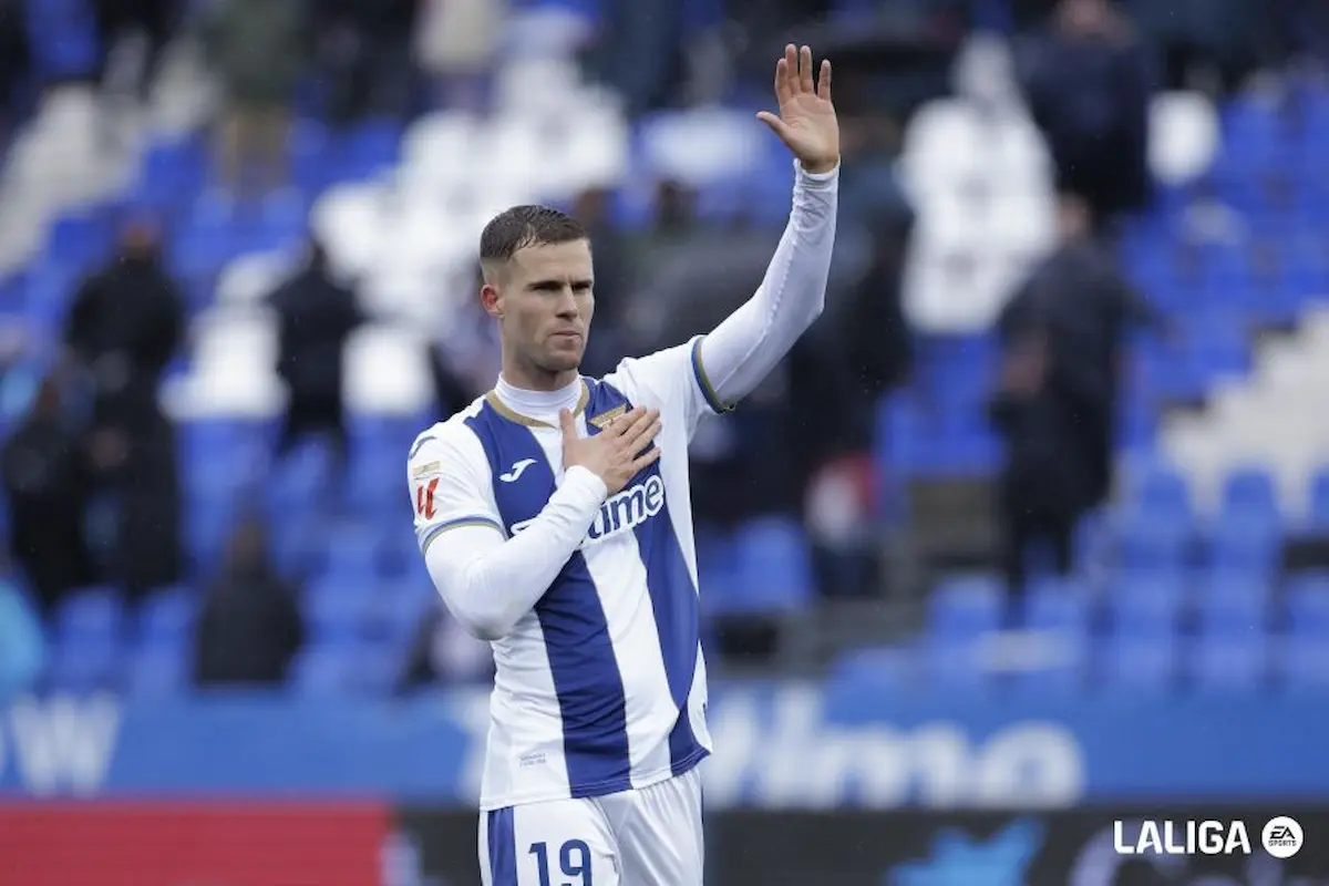 Diego García celebra un gol con el Leganés en LaLiga EA Sports