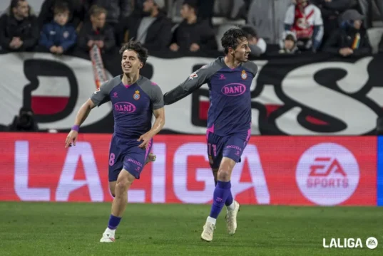 Aguado celebra un gol con la camiseta del RCD Espanyol
