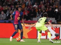Ansu Fati controla un balón en un choque de Liga frente al RCD Mallorca