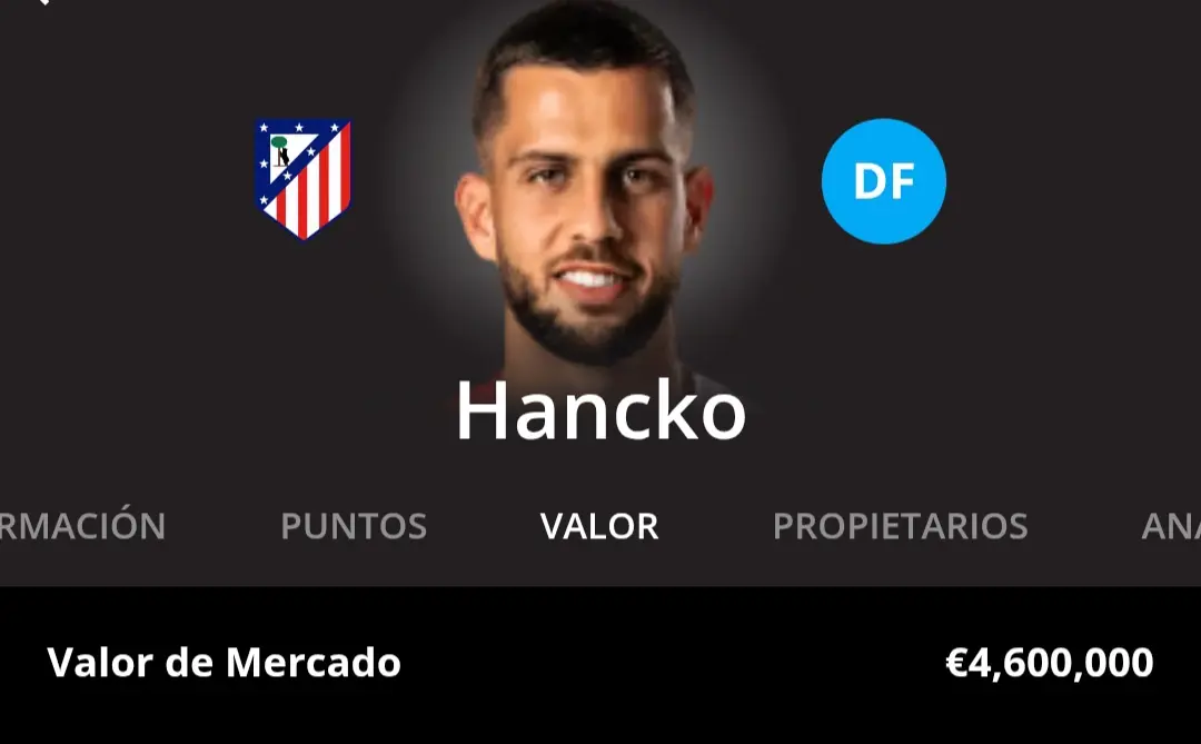 Perfil y valor inicial de Hancko en Biwenger