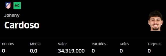 Perfil en Fantasy Marca de Jonny Cardoso mostrando su valor de mercado del 17 de julio de 2025