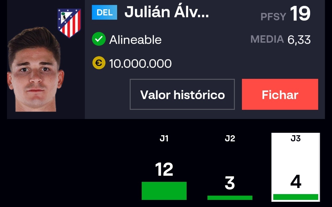 Valor de Julián Álvarez en LaLiga Fantasy (8 de septiembre de 2025)