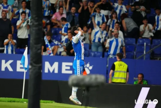 Pere Milla celebra un gol con el RCD Espanyol 25 26