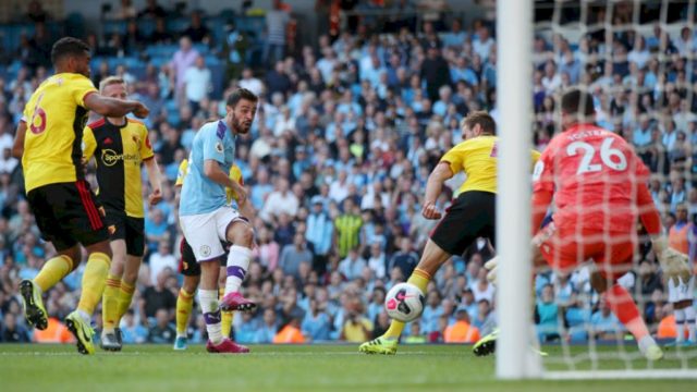 Bernardo Silva marcó un hattrick en la victoria del Manchester City ante el Watford.