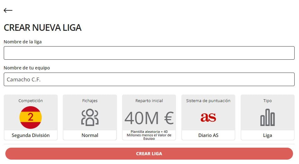 Configurar nueva liga Segunda División