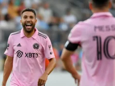 Jordi Alba celebra un gol junto a Leo Messi en un partido de la MLS