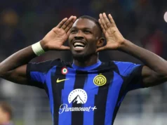 Thuram supera sus molestias y vuelve a ser opción para el Inter Marcus Thuram celebra un gol con el Inter de Milán
