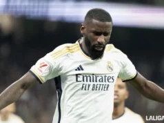 Rudiger, en un partido del Real Madrid en LaLiga EA Sports